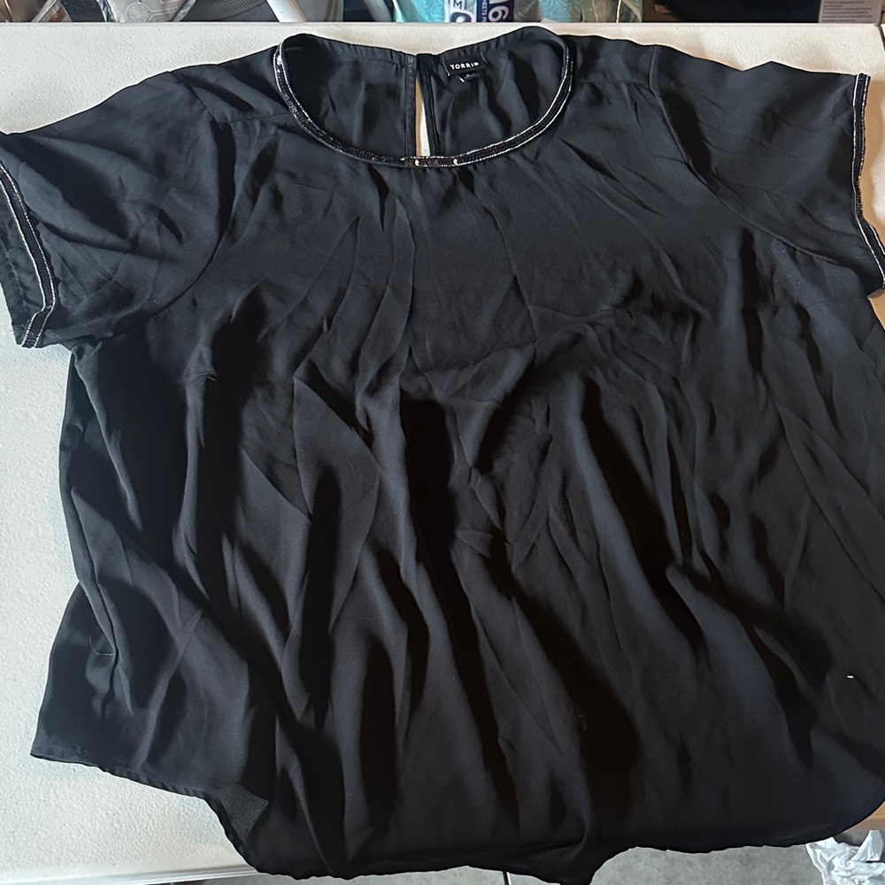 Torrid Black Blouse with Sparkly Trim